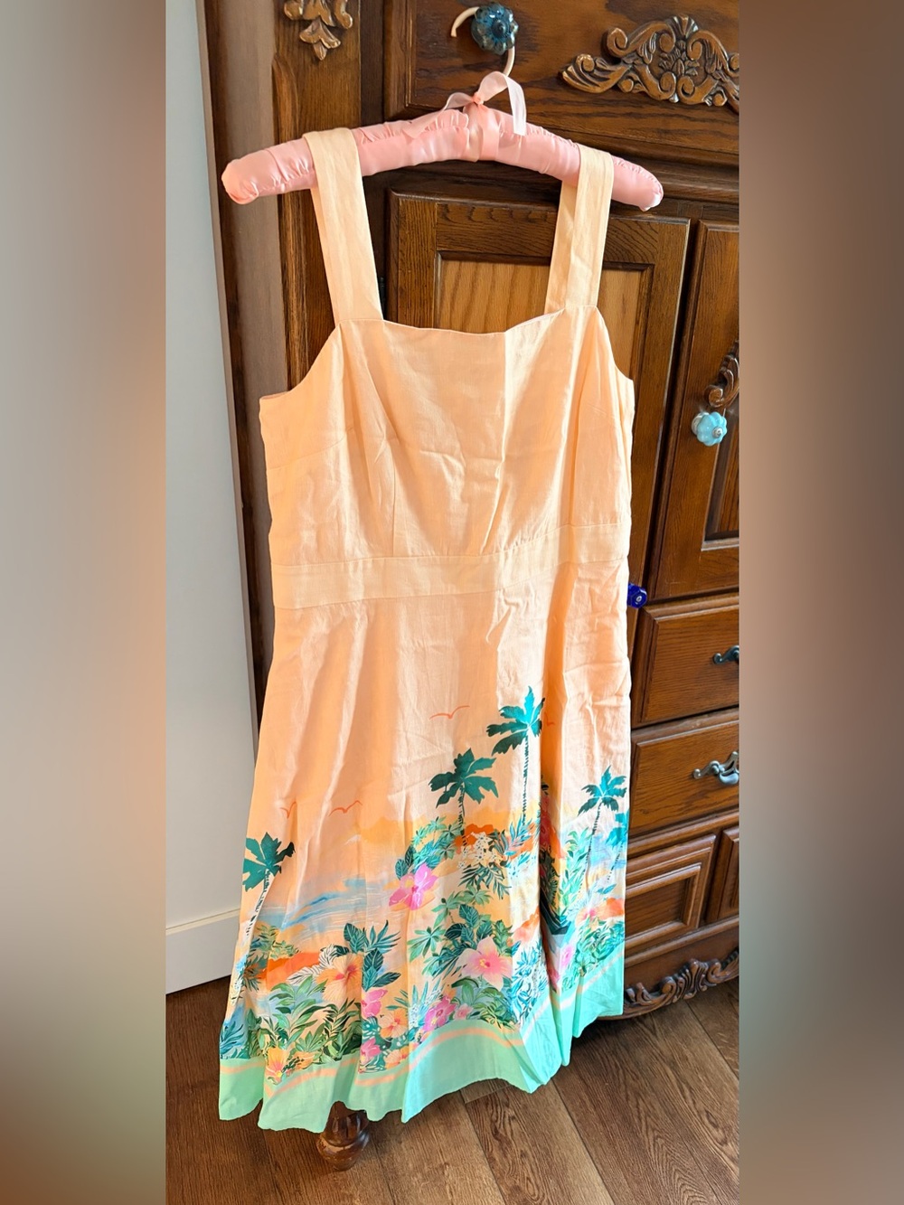 Talbots Peach Tropical Print Sundress with Teal & Green Accents